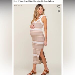 Pinkblush Beige and White Striped Maxi Dress
